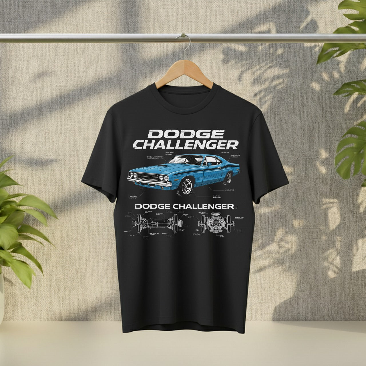 Dodge Challenger Classic Blueprint T-Shirt | Vintage Muscle Car Apparel