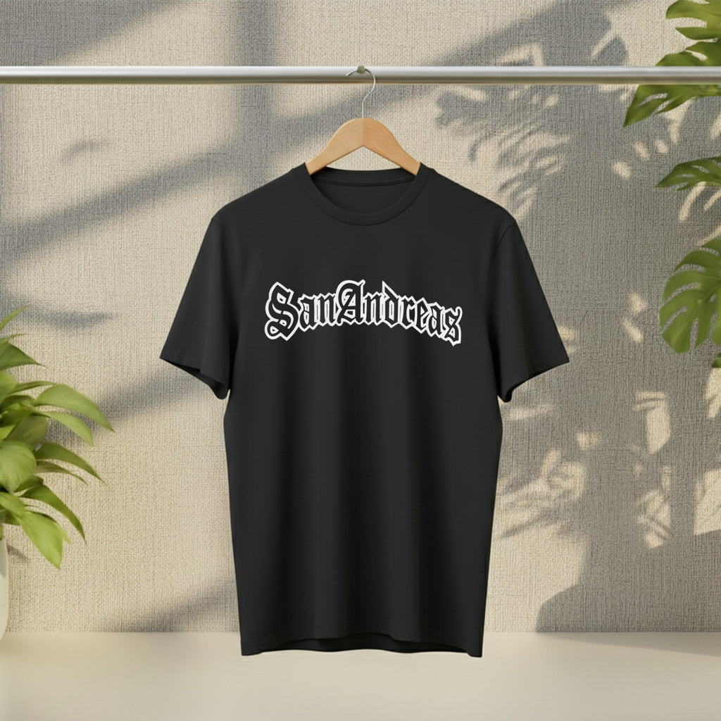 San Andreas "Old English" Gothic Logo Retro Gaming T-Shirt