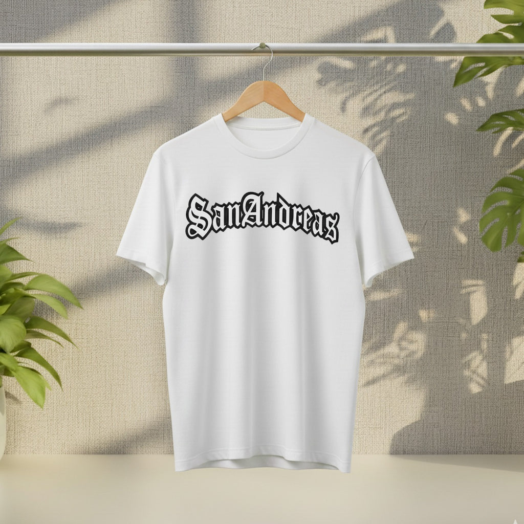 San Andreas "Old English" Gothic Logo Retro Gaming T-Shirt
